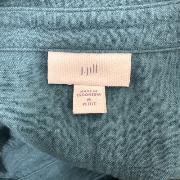 J. Jill Gauze Lightweight Button Front Shirt Teal Blue sz M Petite - Picture 7 of 7